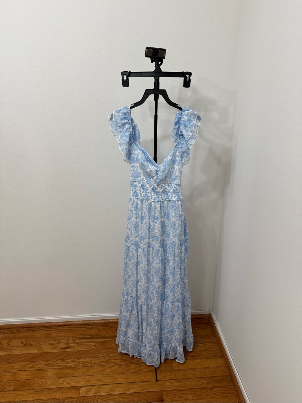 Altar'd State Light Blue Floral Ruffle-Sleeve Maxi Dress - Picture 3 of 5